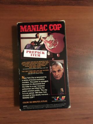 RARE,  The MANIAC COP VHS film HORROR slasher Bruce Campbell 1988 2