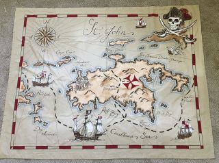 Rare Pottery Barn Treasure Map Table Throw Pirate Theme Tablecloth