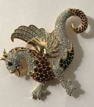 (inv 405) - Rare Gorgeous Jeweled " Griffin " Brooch - Swarovski