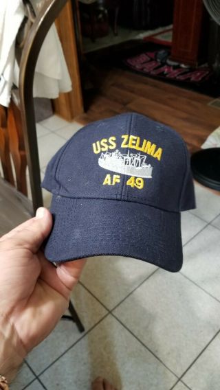 Rare Us Navy Uss Zelima Af - 49 Alstede - Class Ballcap Hat Adjustable