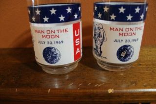 Set Of 2 Vintage Apollo 11 Neil Armstrong 1969 Man On The Moon Glasses.  Rare