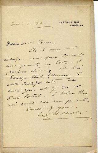 William Nicholl British Opera Tenor Singer Rare Signed Autograph 1890 Letter