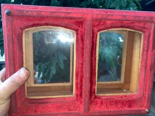 Rare Victorian Photo Album Box With Glass Windows & Wooden Photo Holders