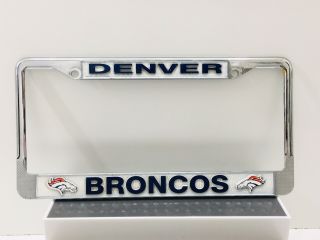 Vintage Denver Broncos Nfl Chrome Metal License Plate Frame Rare Horses Facing