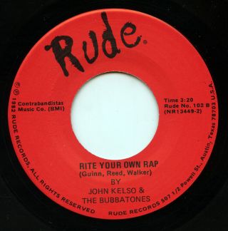Hear - Rare Funk 45 - John Kelso & Bubbatones - Rite Your Own Rap - Rude Records - M -