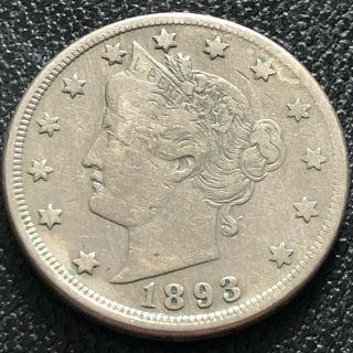 1893 Liberty Head Nickel 5c Higher Grade Xf Rare 17207