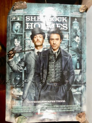 RARE 2009 ROBERT DOWNEY JR JUDE LAW DOUBLE SIDED THEATER POSTER SHERLOCK HOLMES 2