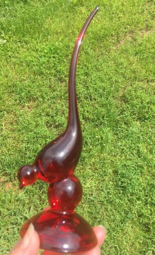 1 Vintage Viking Glass Red Orange Long Tailed 10 " Tall Bird Figurine Rare Color