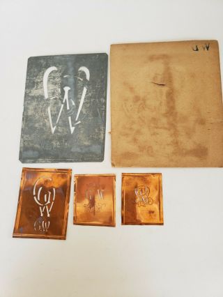 G W Rare Antique Copper & Tin Embroidery Monogram Stencil Set