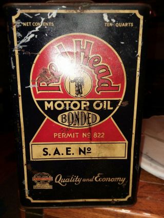 RedHead Motor Oil Can.  Bonded.  10 quart (extremely rare).  Holy Grale of oil cans. 3