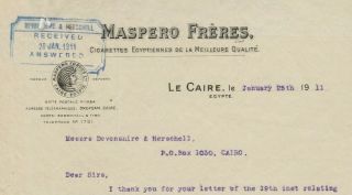 Egypt Old Rare Cigarettes Factory Invoice Maspero Freres At Cairo 1911