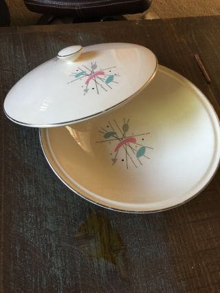 Rare Mid Century Atomic Edwin Knowles Mobile Pattern Covered Dish Discontinued
