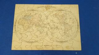 Rare Wood Puzzle World Map By J.  G.  Barbie Du Bocage Á Paris Maison Basset 1848