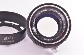 Rare Tokyo Kogaku Topcor - S lens 50mm/F2 Leica 39mm LMT screw mount 545413 3