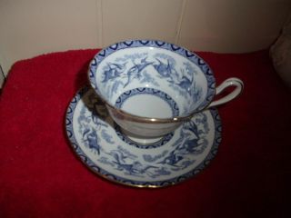 Rare Shelley Fine Bone China Blue Heron Footed Cup And Saucer