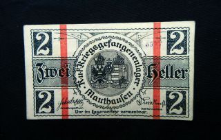 1918 Austria Rare Banknote Prisoners Of War Wwi 2 Heller Xf Mauthausen Lager