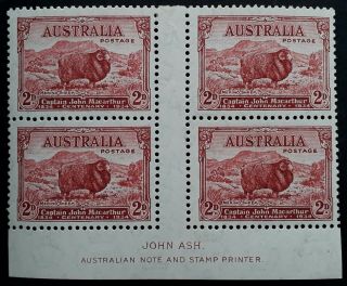 Rare 1934 - Australia Ash Imp Blk 4x2d Carmine - Dark Hills John Macarthur Stamps