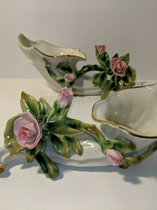 Rare Vintage Gerold Porzellan Porcelain Floral Vases/sconces,  Pair,  Germany