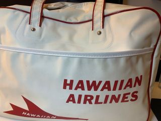 Vintage Rare Hawaiian Airlines Carry On Travel Bag White And Red Vinyl