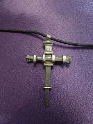Rare Handcrafted Christian " Nails " Arts & Crafts Organic Cross Necklace Pendant