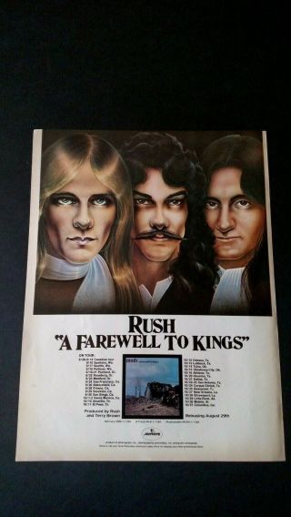 Rush " A Farewell To Kings " Rare Print Promo Poster Ad