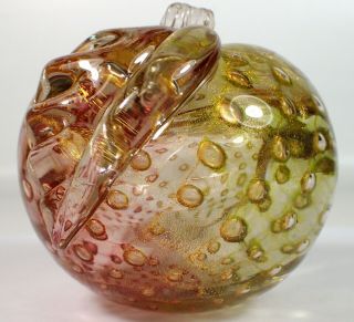 Rare Vtg Murano Art Glass Italy Gold Bullicante Barbini Bubble Apple Paperweight