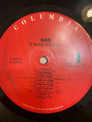 Nas It Was Written 12” Vinyl Record Rare 1996