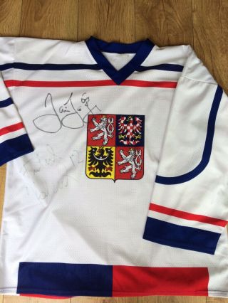 Rare Czech Republic Ice Hockey Shirt Signed Jaromir Jagr & Frantisek Kaberle Nhl