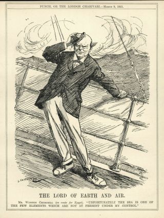 Rare 1921 Punch Political Cartoon: Winston Churchill En Route To Egypt - Seasick