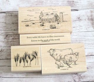 STAMPIN ' UP FARM LIFE STAMP SET barn silo cows wheat RARE RETIRED country pig 2