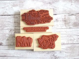 STAMPIN ' UP FARM LIFE STAMP SET barn silo cows wheat RARE RETIRED country pig 3