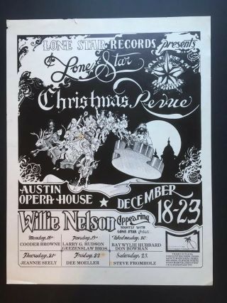 Rare B & W Lone Star Christmas Willie Nelson Austin Opera House Poster 1978