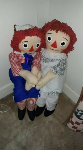 Raggedy Ann And Andy Dolls Knickerbocker Pair Rare 4 Foot Vintage Early 1970s