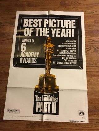 The Godfather Part Ii One Sheet Movie Poster Style B Rare Oscars