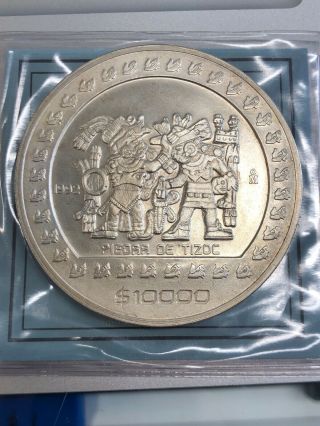 Mexico 1992 5 Onza Silver Piedra De Tizoc 10000 Pesos Rare