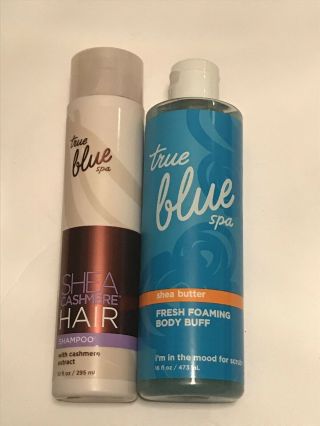 Rare Bath And Body True Blue Spa Shea Cashmere Hair Shampoo,  Body Buff
