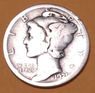 1921 - D Mercury Silver Dime Nicely Circulated Key Date Very Rare Coin