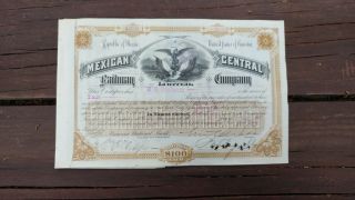 Rare 1887 Mexican Central Railway Company Share Certificate A4539 (cancelled)