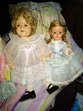 Rare Vintage Compo 15 Inch Shirley Temple Doll And Celluloid Friend,  6 Dresses