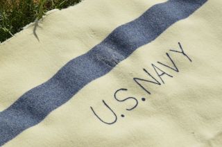 Vintage Wwii Era 1940s Us Navy Ship Wool Blanket 77x55 Rare Chainstitched