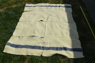 Vintage WWII Era 1940s US Navy ship Wool Blanket 77x55 Rare Chainstitched 6