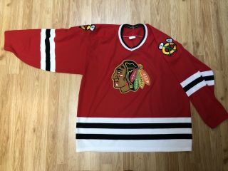 Rare Vtg Ccm Maska Chicago Blackhawks Red Men’s Sewn Hockey Jersey Size Xl 1983