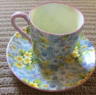 Rare Shelley Mini Cup & Saucer Primrose Chintz Yellow/blue Flowers Circa: 1940