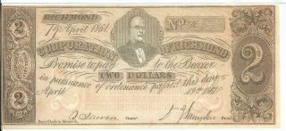 1861 Virginia Corporation Richmond $2 Note 1 Red Overprint Rare