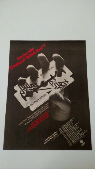 Judas Priest " British Steel " (1980) Rare Print Promo Poster Ad