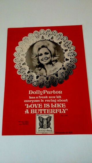 Dolly Parton " Love Is Like A Butterfly " 1974 Rare Print Promo Poster Ad