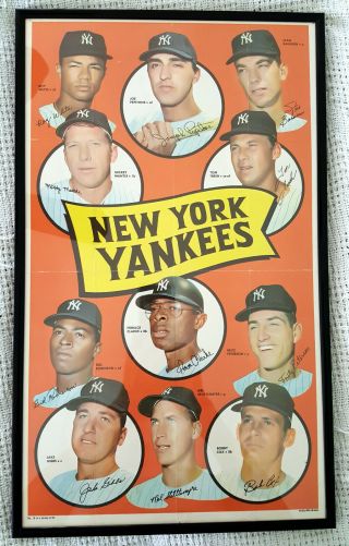 1969 Topps Team Poster Framed 19 York Yankees Mickey Mantle Hof Rare