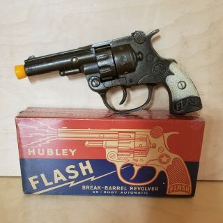 RARE HUBLEY ' FLASH ' CAP GUN w/ BOX break barrel revolv type 1930/40 ' s 2