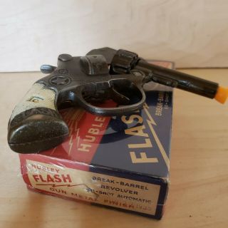 RARE HUBLEY ' FLASH ' CAP GUN w/ BOX break barrel revolv type 1930/40 ' s 3