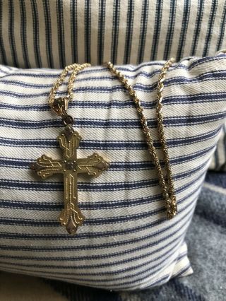 Antique Victorian Yellow Gold Rose Gold Cross Mourning Necklace Gothic Rare